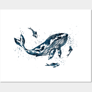 Watercolor Whale in Blue Posters and Art